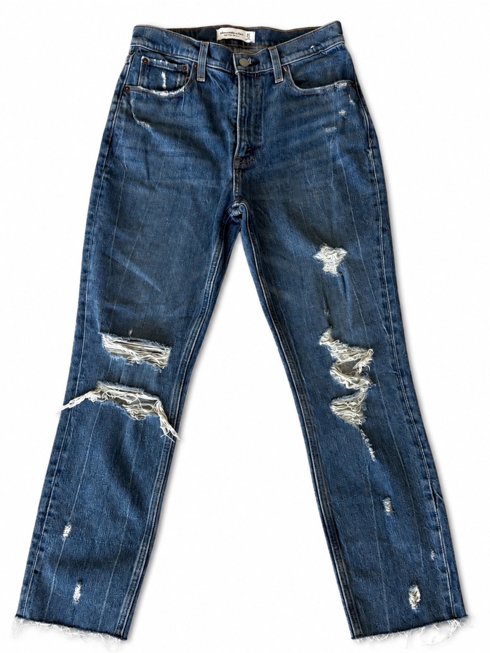 Abercrombie & Fitch High Rise Mom Jeans, Distressed Medium Wash, 4R
